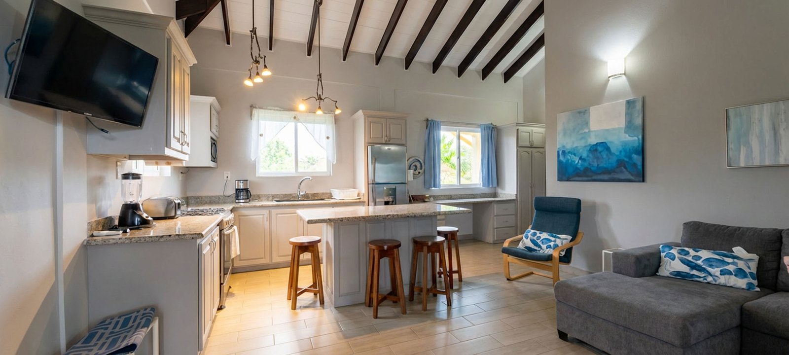 1 BR Penthouse (3rd Floor): Living area and kitchen